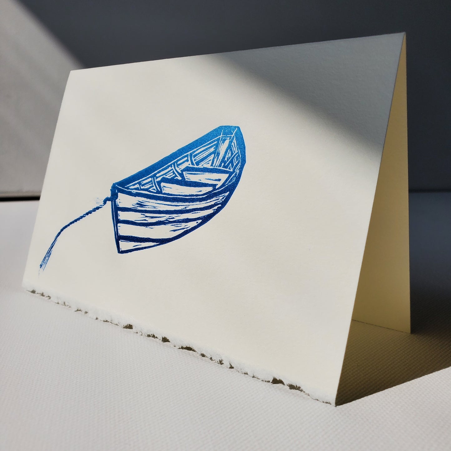 Norton's Cove Card Dory design in blue ink