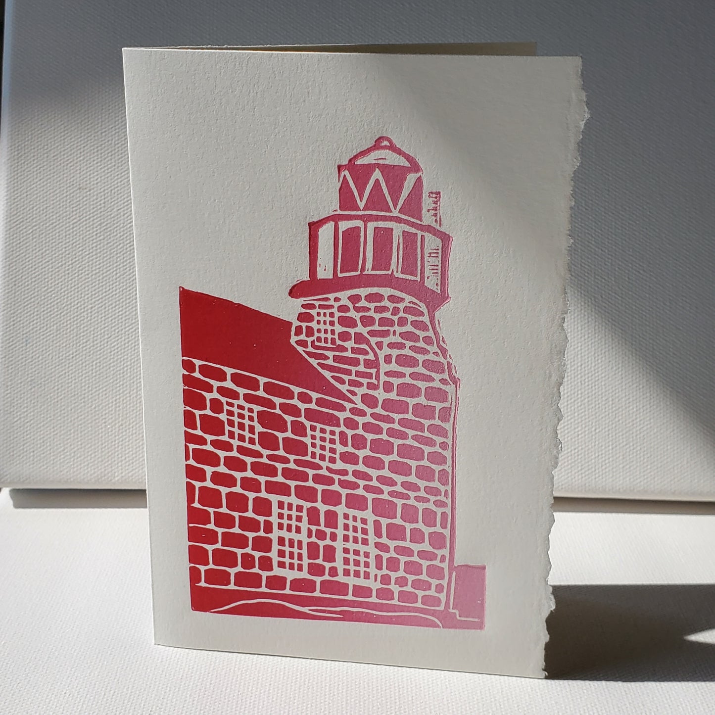 Puffin Island Lighthouse card shown in Red ink option