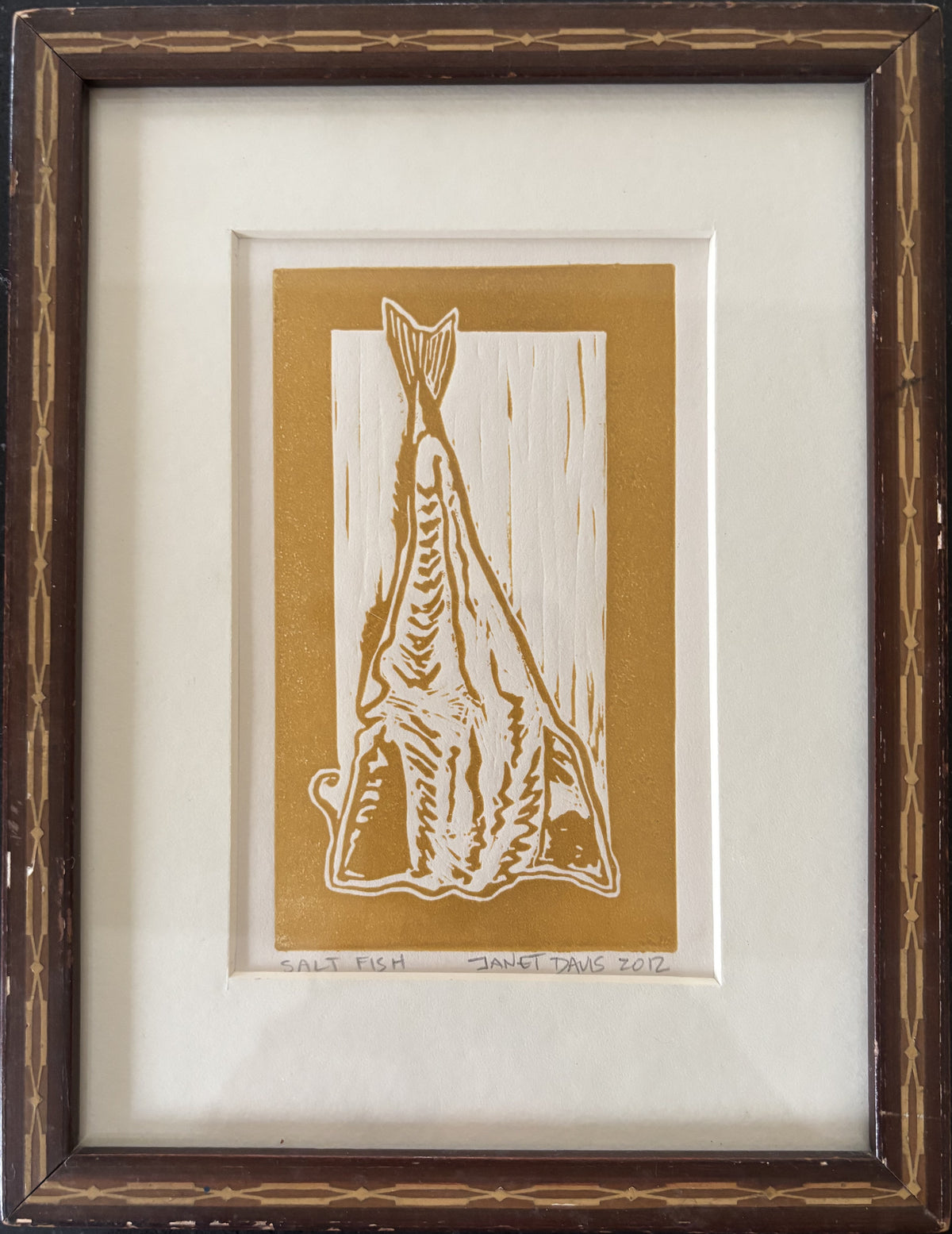 Example of a Salt Fish Norton's Cove Mini-print c.2012 shown in an antique frame; photo courtesy of customer! Artwork © Janet Davis.