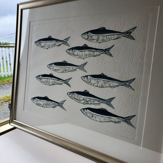 Smudge Herring: Just Keep Swimming, Bon A Tirér, Framed in metallic finish wood