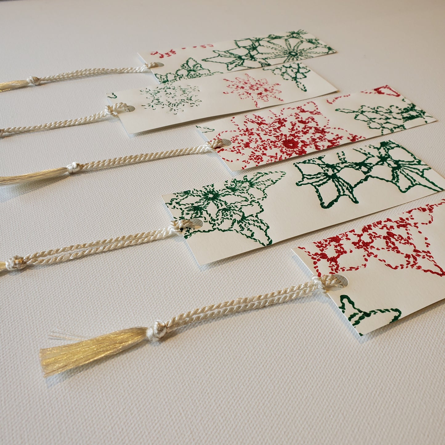 Snowflake bookmarks shown in red & green