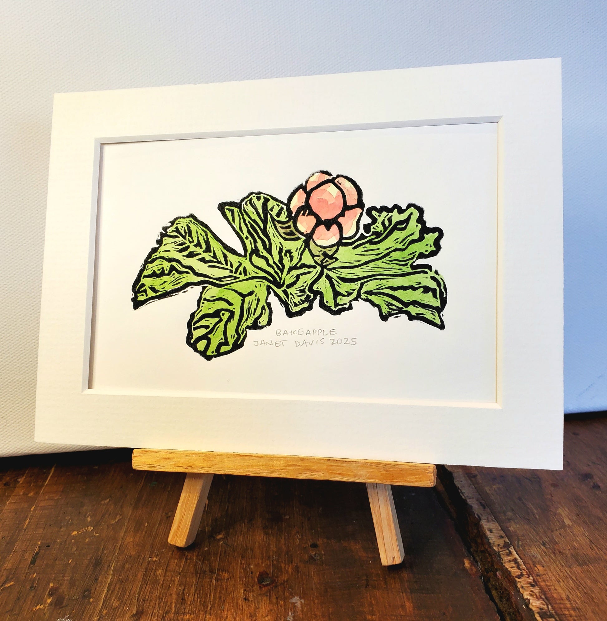 Norton's Cove Mini-Print with Watercolour in the Bakeapple design, copyright Janet Davis 2025 Norton's Cove Studio Inc.
