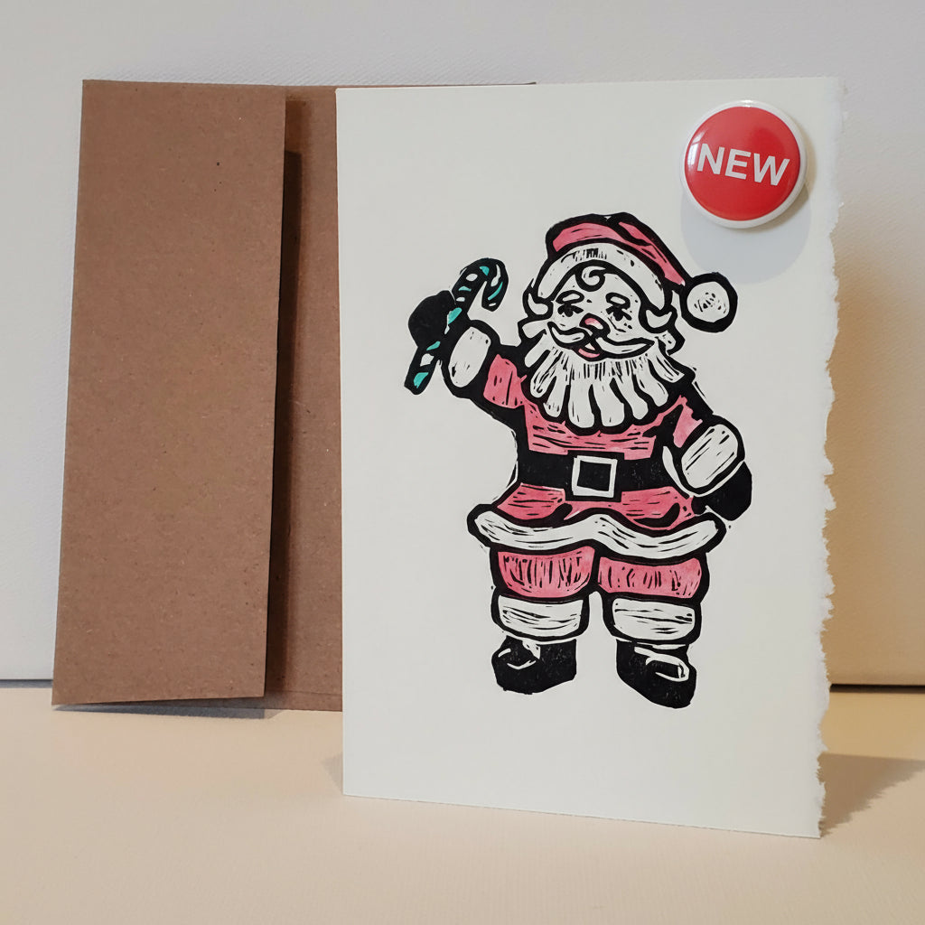 Printed in black ink, hand-tinted using watercolour paints.  © Janet Davis 2025
Design based on a salt & pepper set found at the Jenniex House museum & shop in Norris Point, NL.