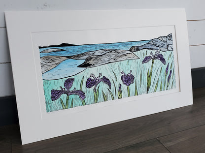 Linocut edition The View from Shallop Cove © Janet Davis 2023