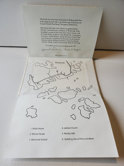 Last page of Wesleyville book including artists' signatures and fold out map
