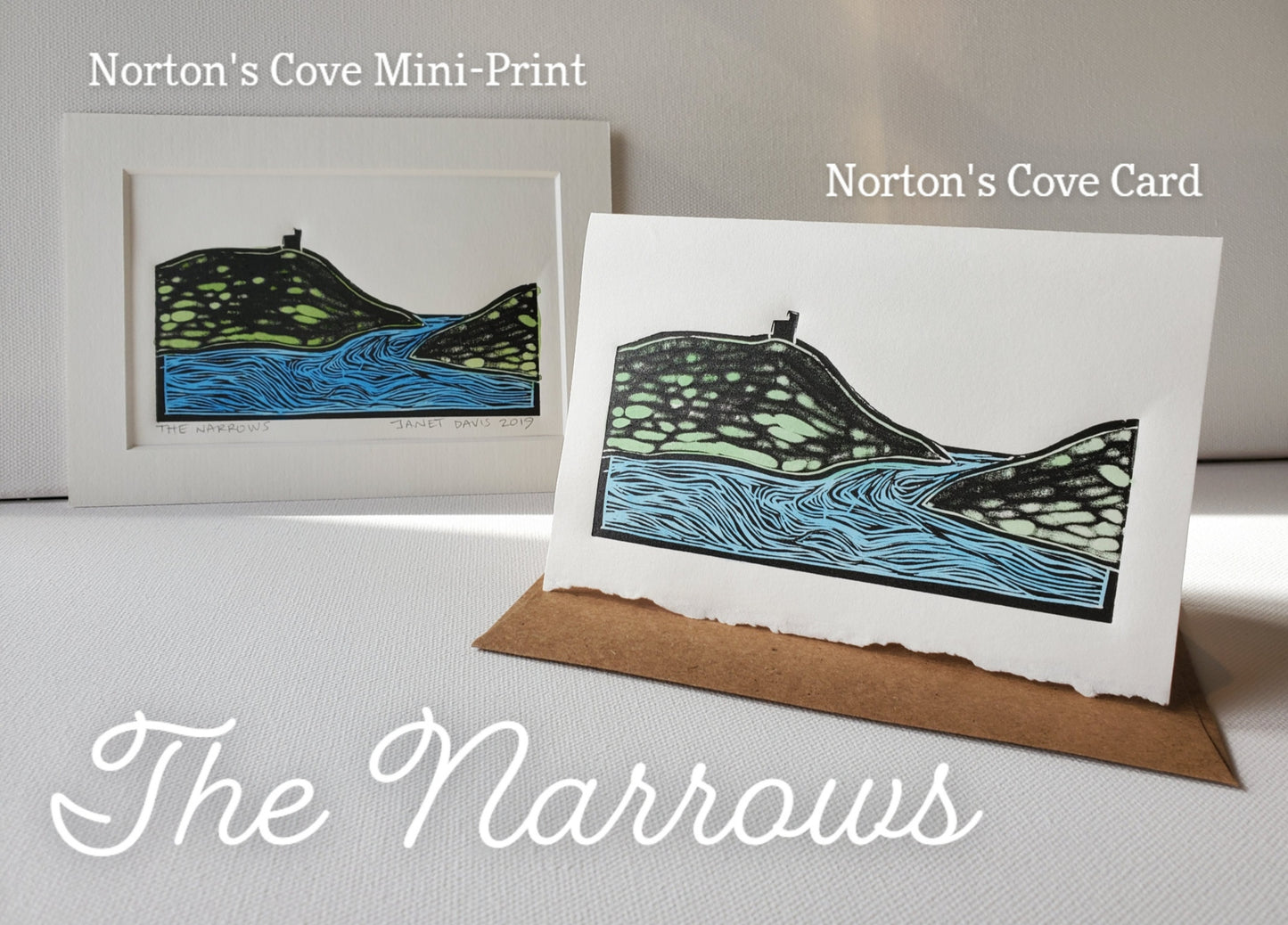 Norton's Cove Mini-print is matted to fit an 8 x 10" frame, and the Norton's Cove Card opens to a blank space for your personal message and comes complete with a Kraft envelope.